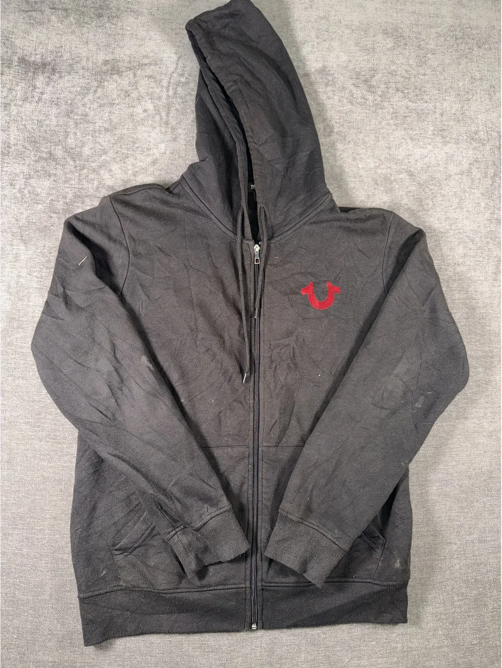 True Religion Men's Black Full Zip Hoodie with Red Logo M/M